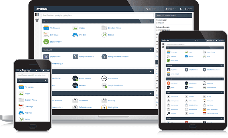 interfaz de cpanel para administración de hosting moodle ecuador
